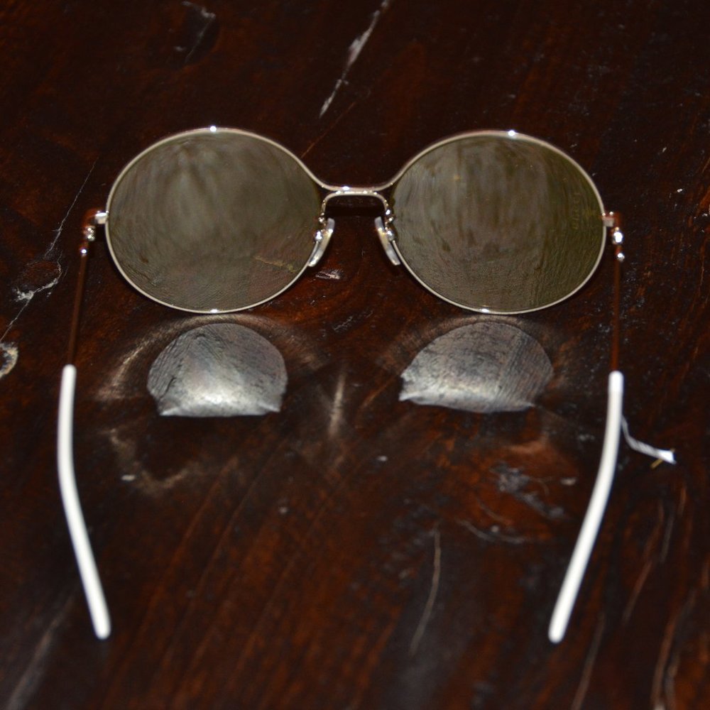 RARE GUCCI YELLOW ROUND GOLD DOUBLE G RED BLUE ITALY OVERSIZED SUNGLASSES GG395S - Picture 7 of 14
